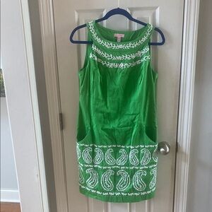 Lilly Pulitzer Green Sleeveless Dress with White Embroidery
